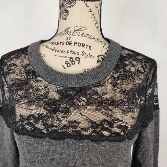 Robert Rodriguez Sz S Cashmere Sweater Thin Crewneck Lace Embroidered Longline - Picture 2 of 12